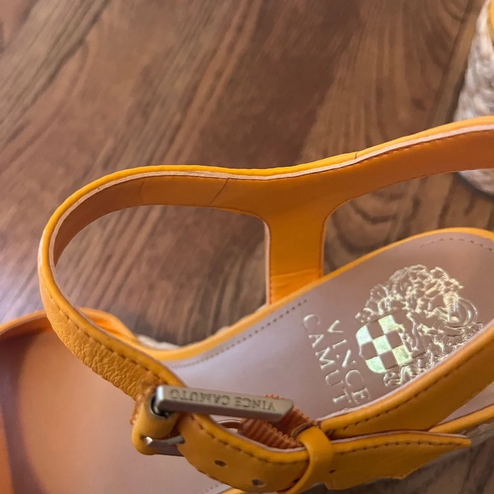 Vince Camuto Ranneli Leather Raffia Block Heel Espadrille Orange . Size 8.5 - Picture 13 of 16